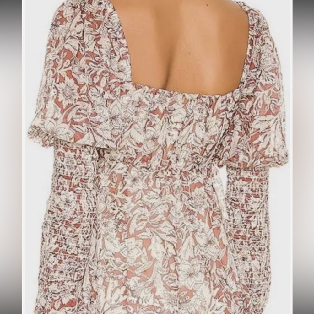 NWOT REVOLVE Coastal Cowgirl Brock Mini Dress in Brown & Ivory Floral - Picture 13 of 13